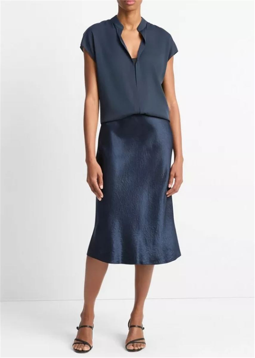 CONTRAST-PLACKET STRETCH-SILK CAP-SLEEVE BLOUSE-VINCE-Verso