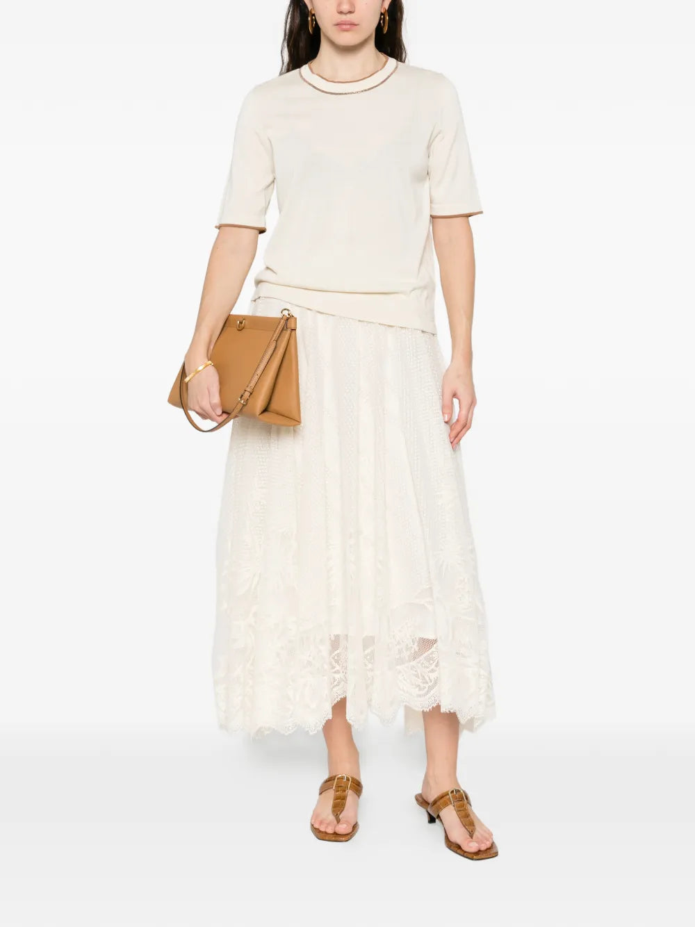 Contrast-trim knitted t-shirt-FABIANA FILIPPI-Verso