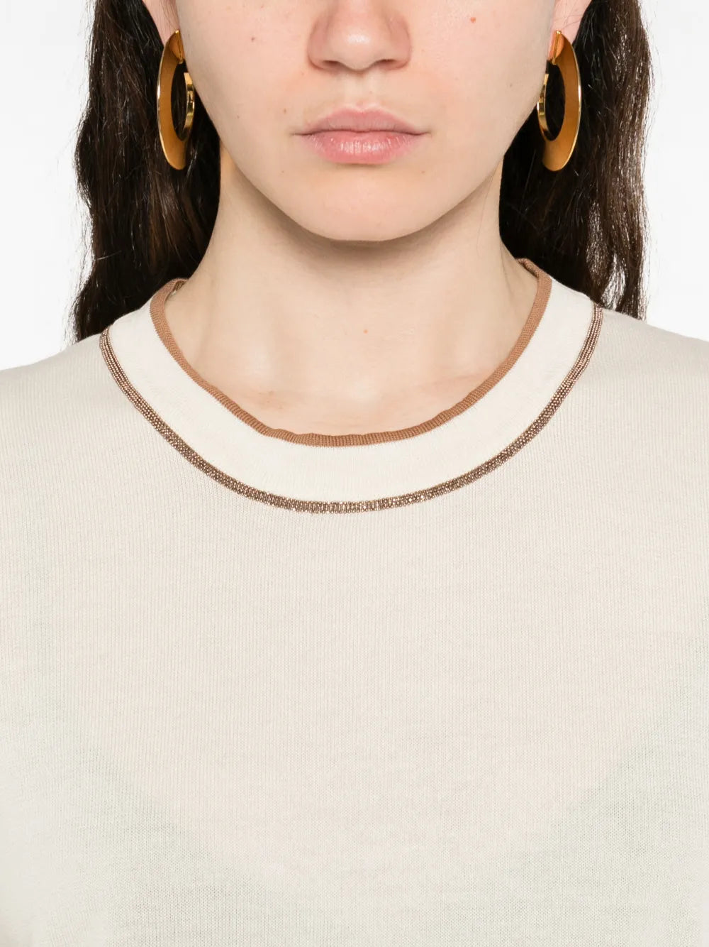 Contrast-trim knitted t-shirt-FABIANA FILIPPI-Verso