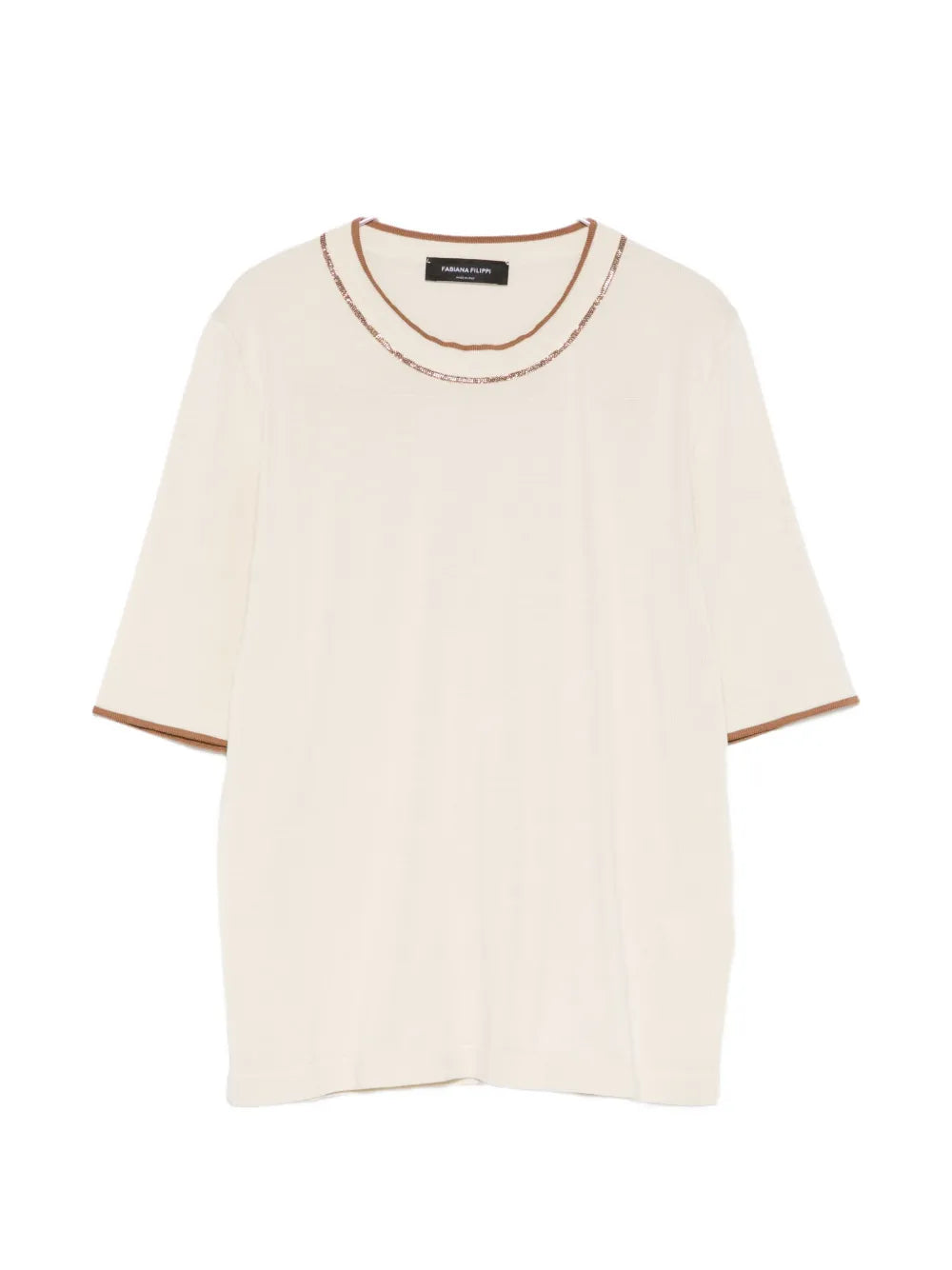 Contrast-trim knitted t-shirt-FABIANA FILIPPI-Verso