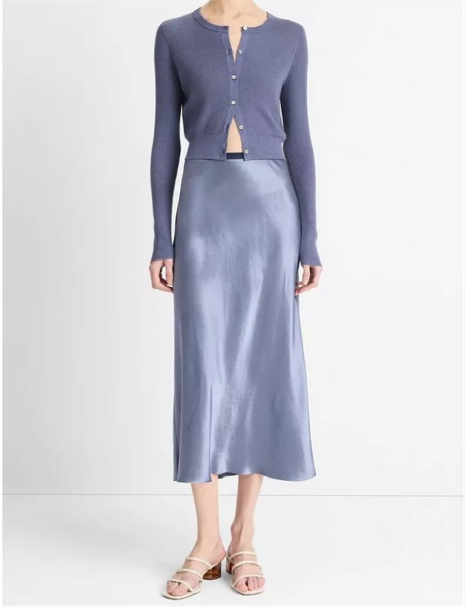 CONTRAST-WAISTBAND SATIN BIAS SKIRT-VINCE-Verso