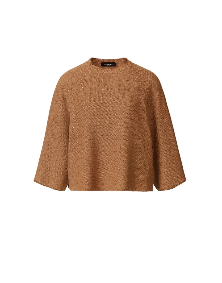 Cotton and linen cape with sequins-FABIANA FILIPPI-Verso