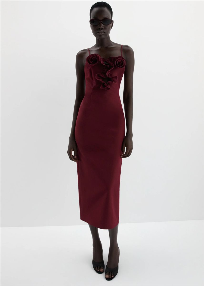 Cotton and silk flower-detail midi beach dress in burgundy-MAGDA BUTRYM-Verso