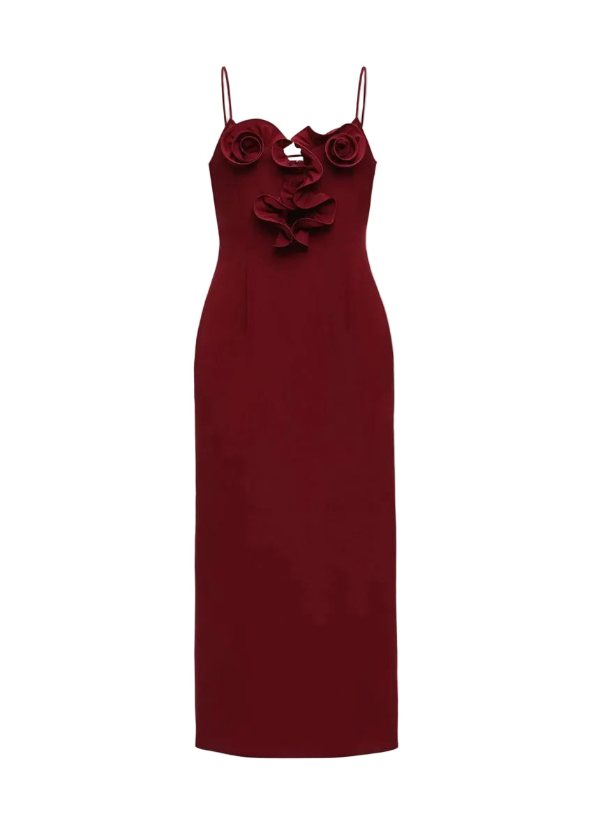 Cotton and silk flower-detail midi beach dress in burgundy-MAGDA BUTRYM-309591-36-Verso