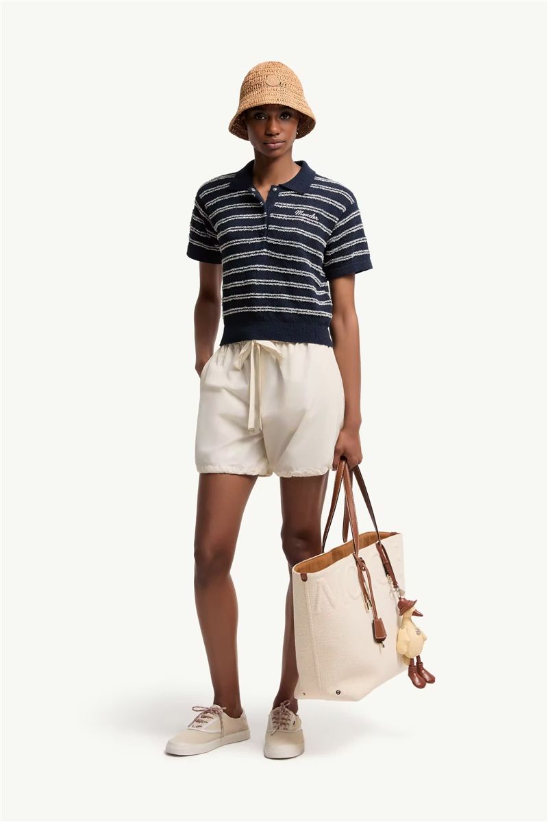 Cotton blend bouclé crêpe polo shirt-MONCLER-Verso