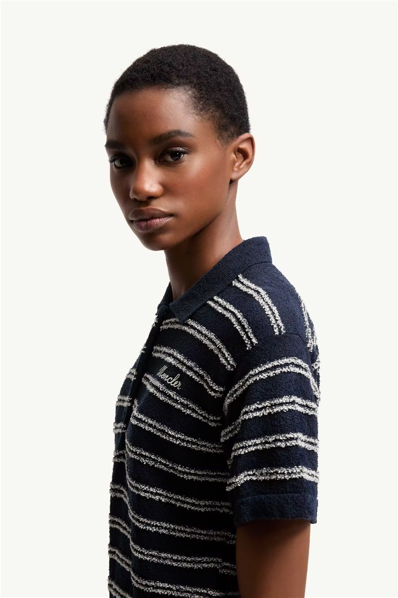 Cotton blend bouclé crêpe polo shirt-MONCLER-Verso