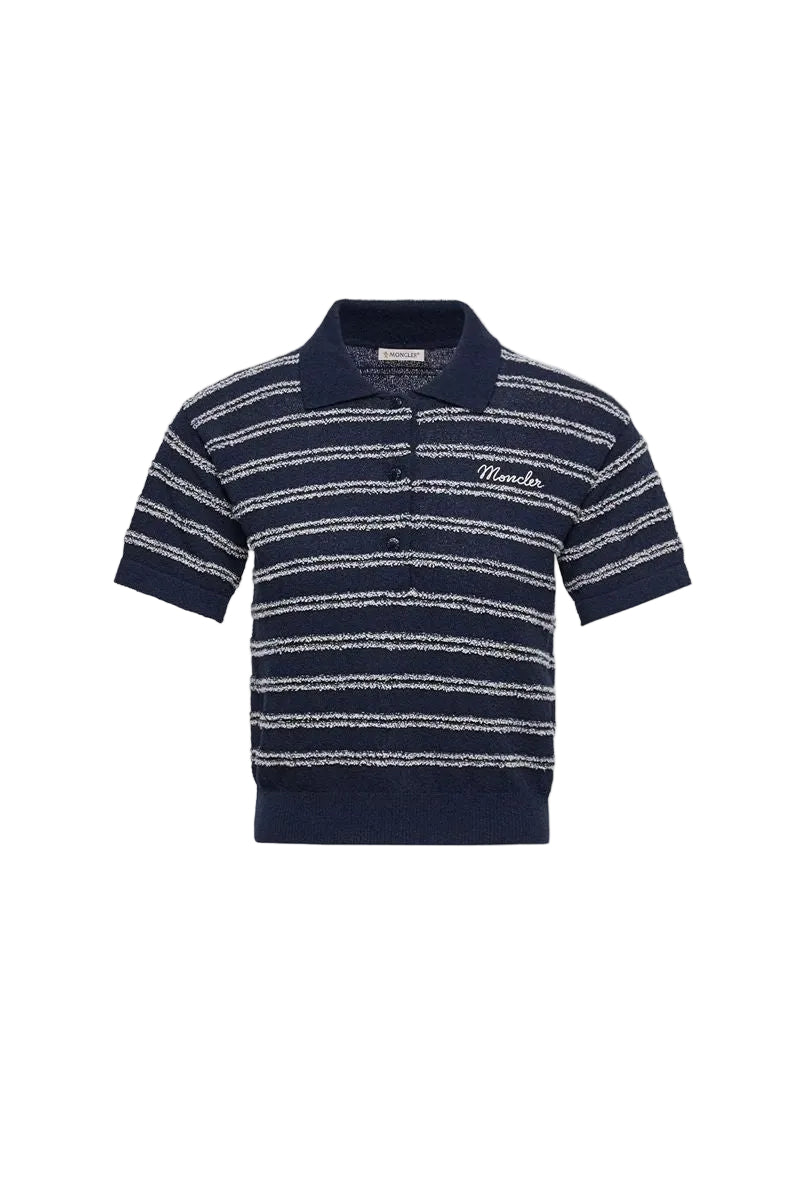Cotton Blend Bouclé Crêpe Polo Shirt