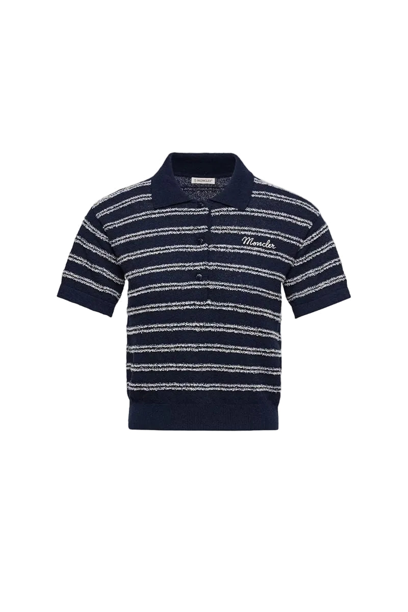 Cotton Blend Bouclé Crêpe Polo Shirt-MONCLER-308161-XS-Verso