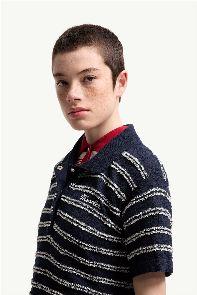 Cotton Blend Bouclé Crêpe Polo Shirt-MONCLER-Verso