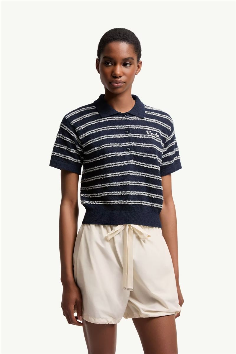 Cotton blend bouclé crêpe polo shirt-MONCLER-Verso