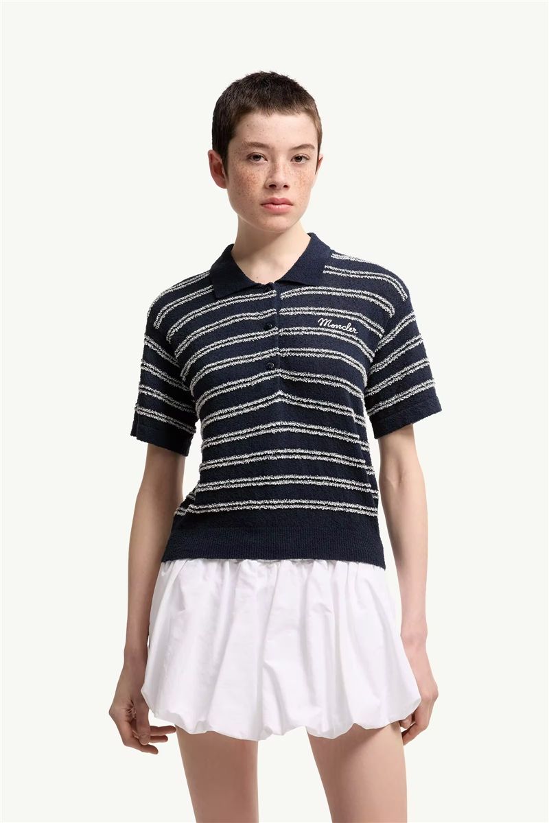 Cotton Blend Bouclé Crêpe Polo Shirt-MONCLER-Verso