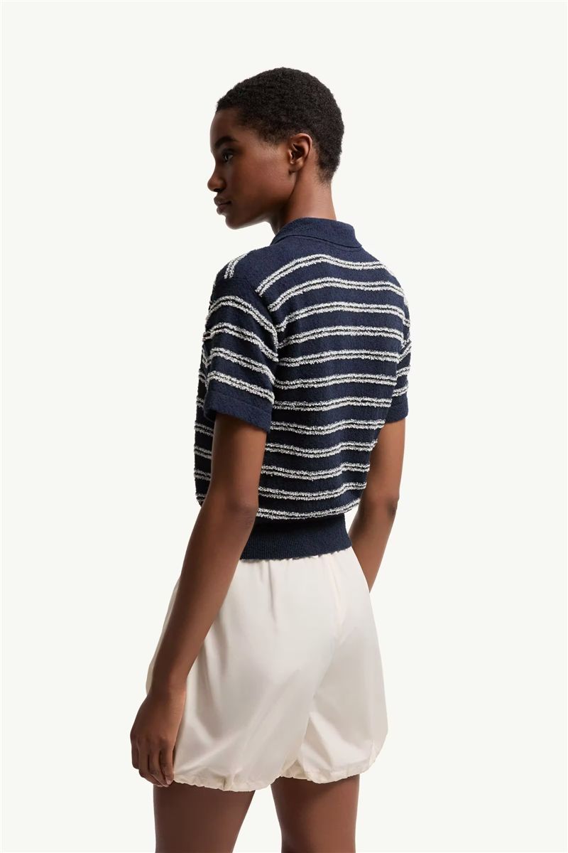 Cotton blend bouclé crêpe polo shirt-MONCLER-Verso