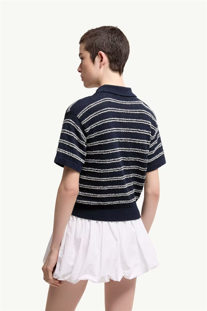 Cotton Blend Bouclé Crêpe Polo Shirt-MONCLER-Verso