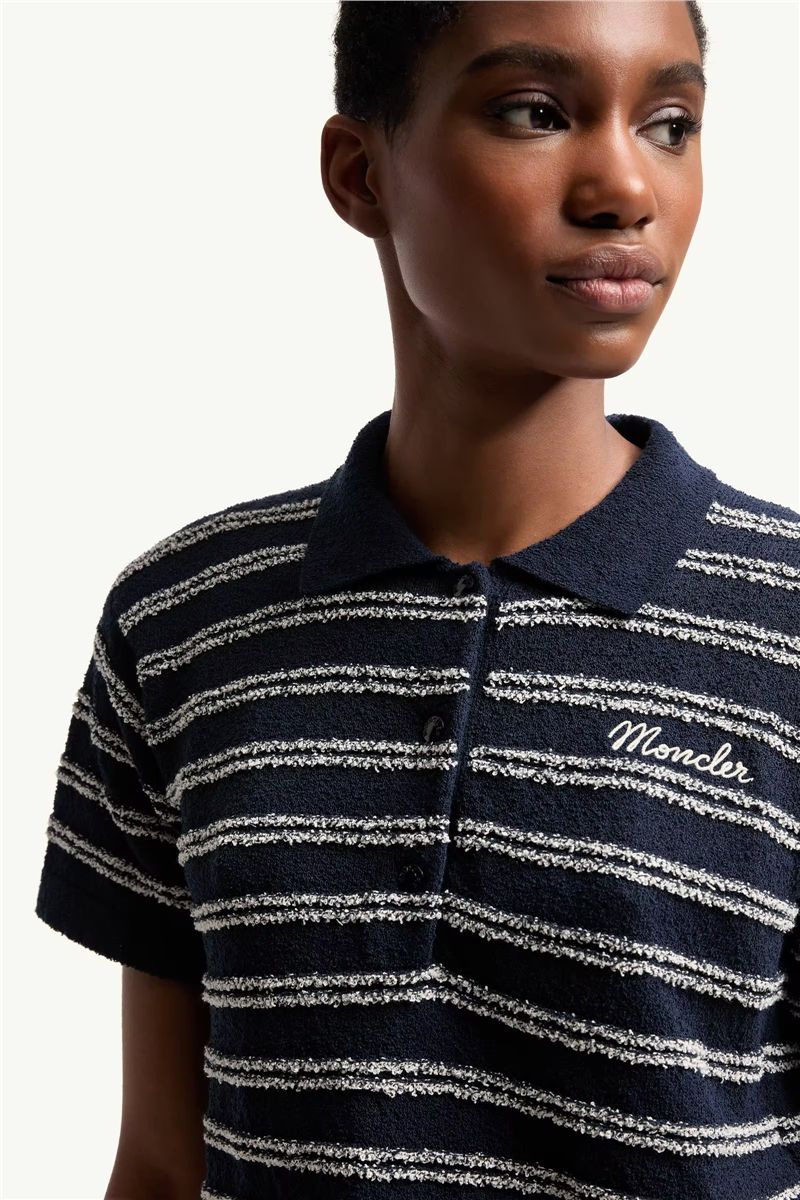 Cotton blend bouclé crêpe polo shirt-MONCLER-Verso