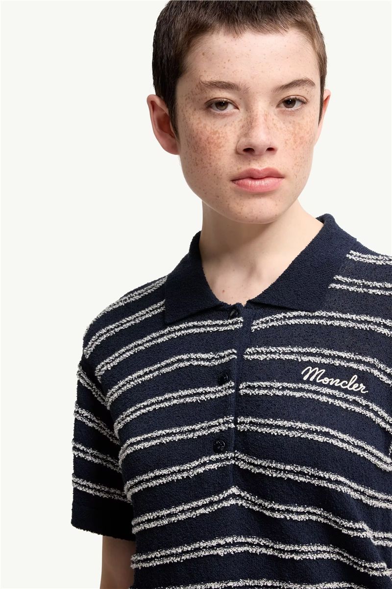 Cotton Blend Bouclé Crêpe Polo Shirt-MONCLER-Verso