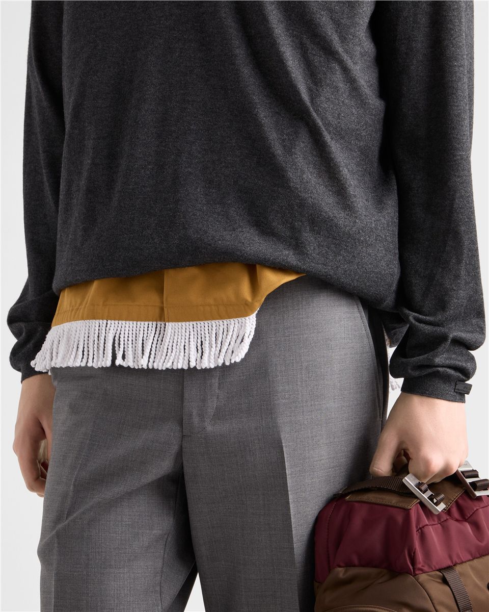 Cotton Blend Fringed Bowling Shirt-PRADA-Verso