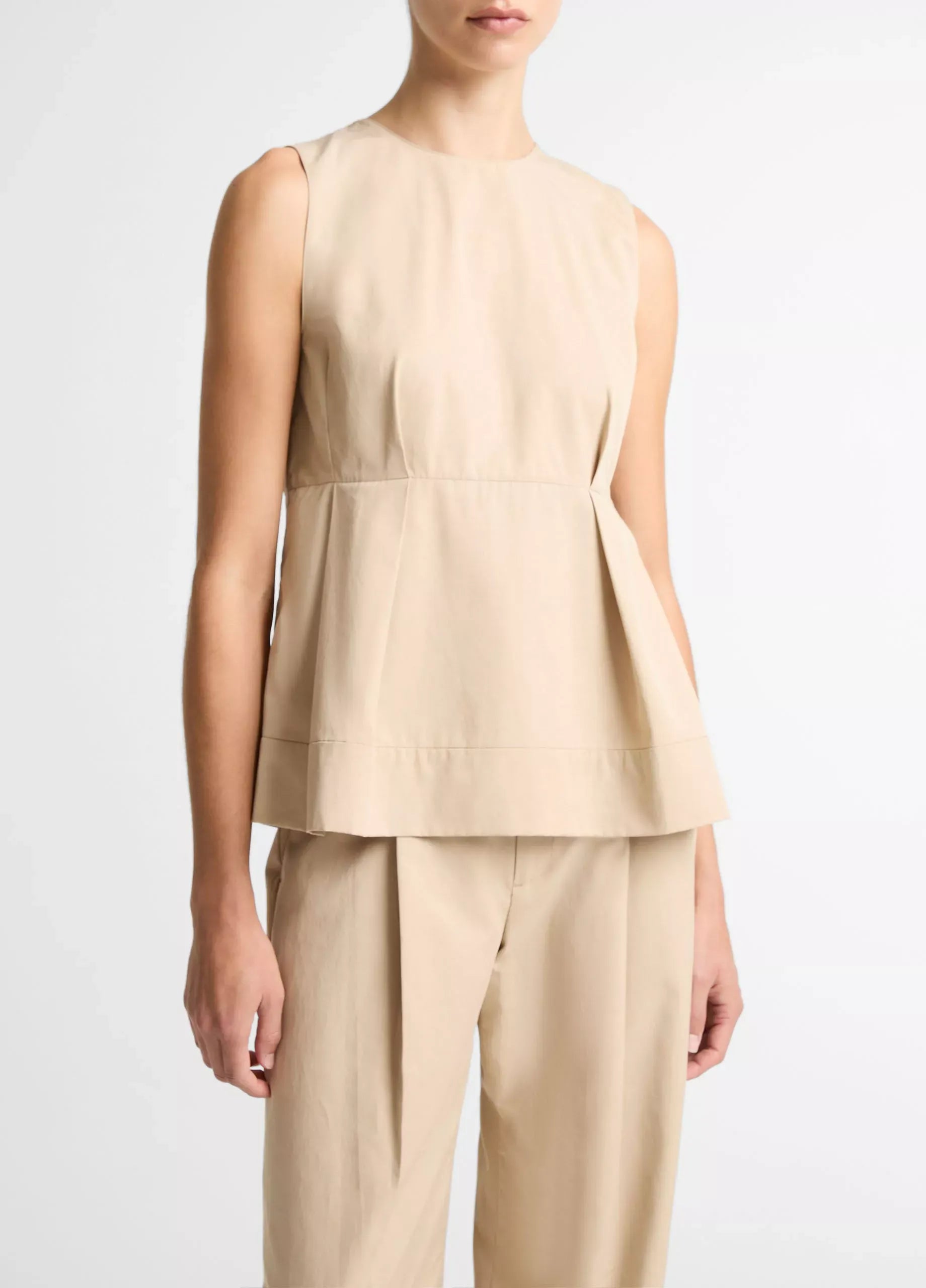 Cotton-blend pleated paneled top-VINCE-Verso