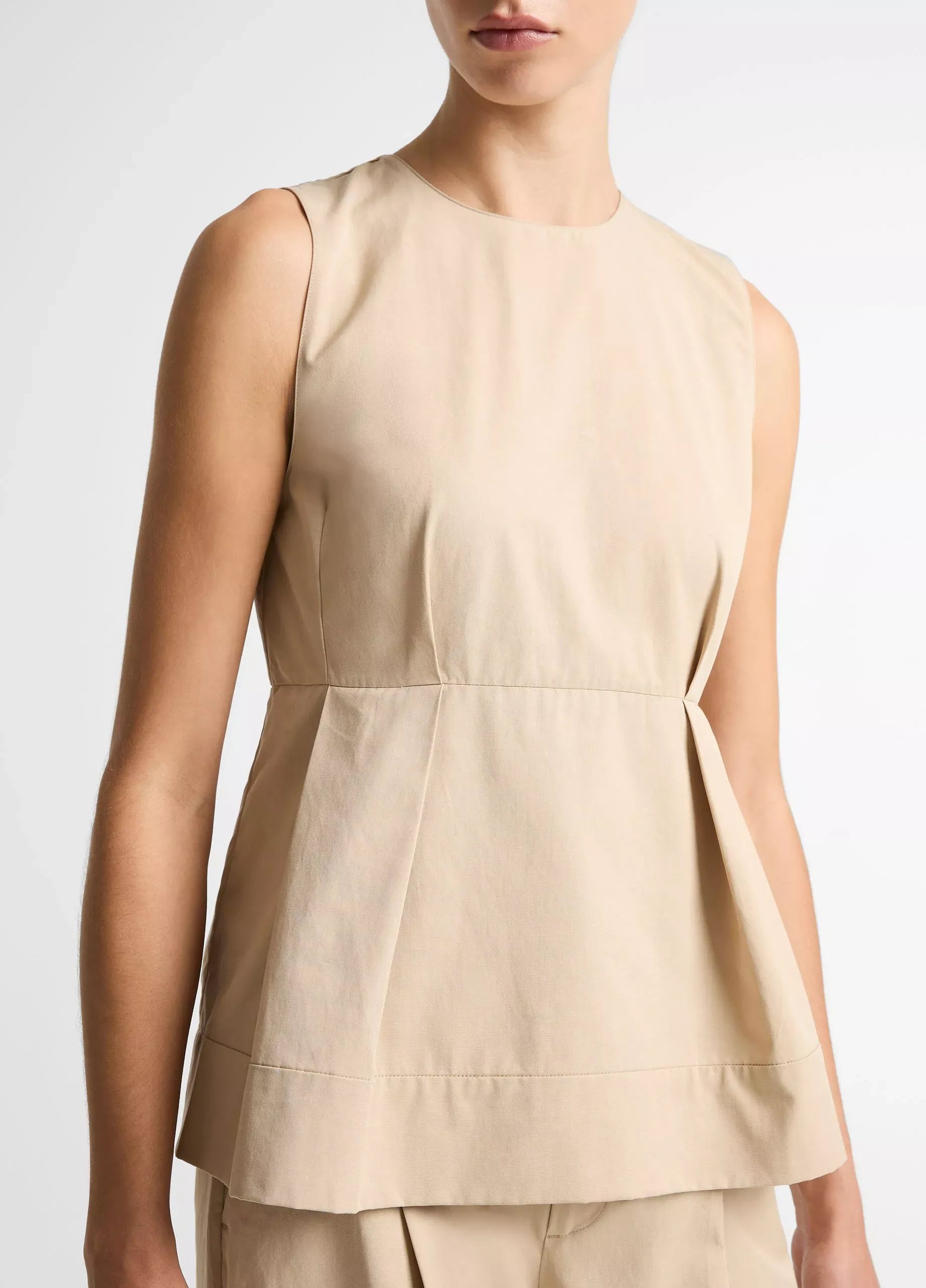 Cotton-blend pleated paneled top-VINCE-Verso