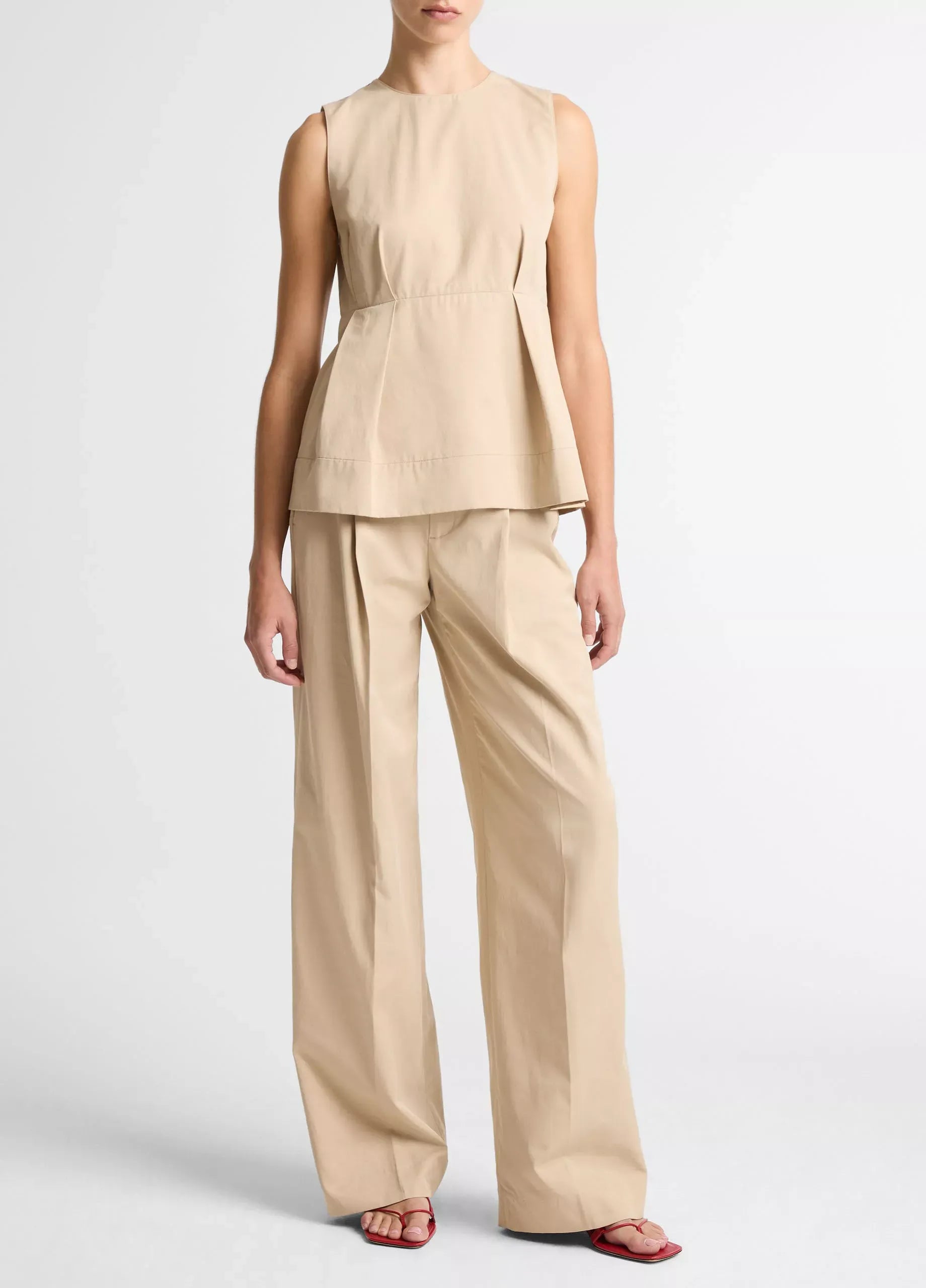 Cotton-blend pleated paneled top-VINCE-Verso