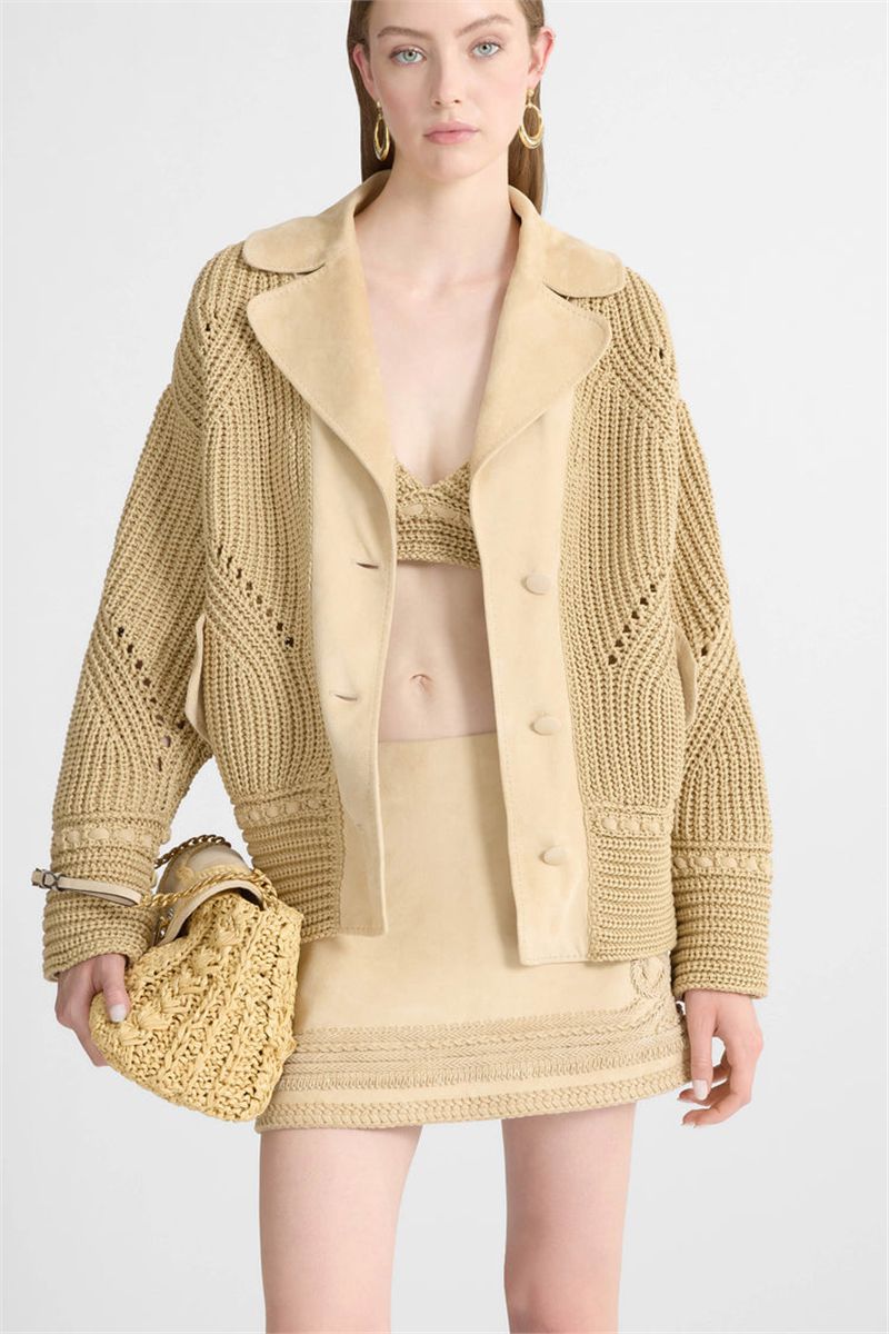 Cotton Cardigan with Suede Leather Details-ERMANNO SCERVINO-Verso