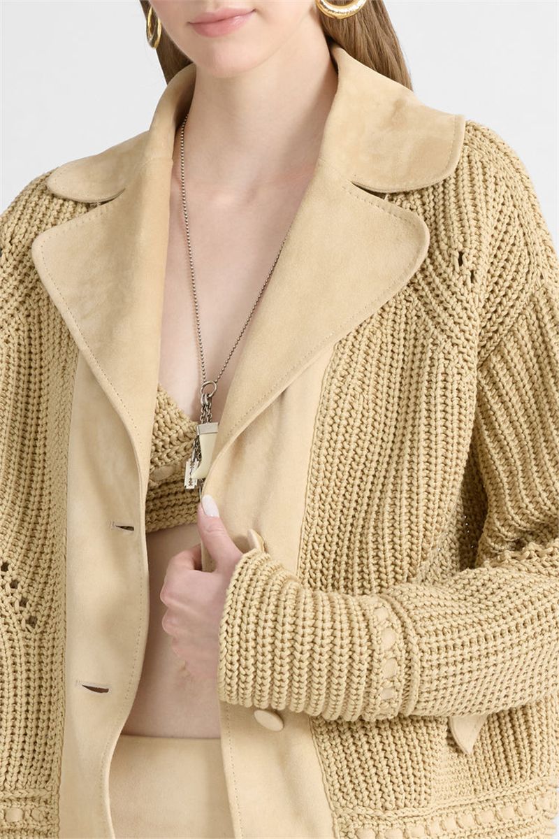 Cotton Cardigan with Suede Leather Details-ERMANNO SCERVINO-Verso