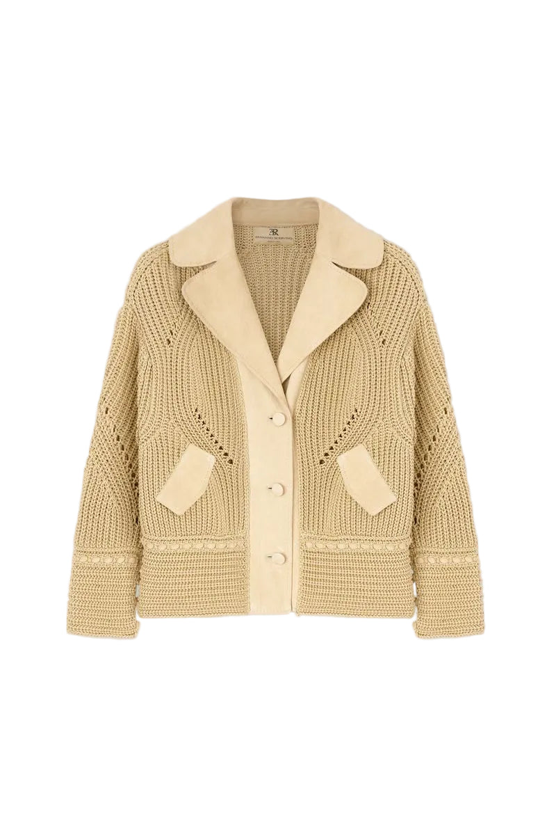 Cotton Cardigan with Suede Leather Details-ERMANNO SCERVINO-Verso