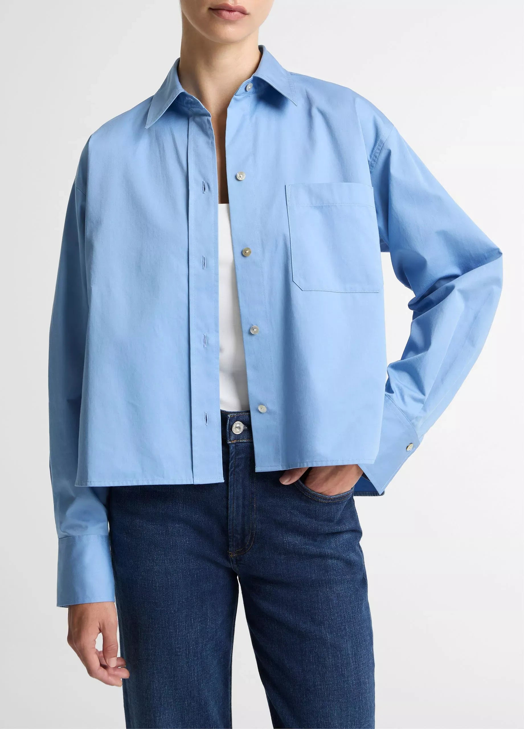 Cotton cropped button-front shirt-VINCE-Verso