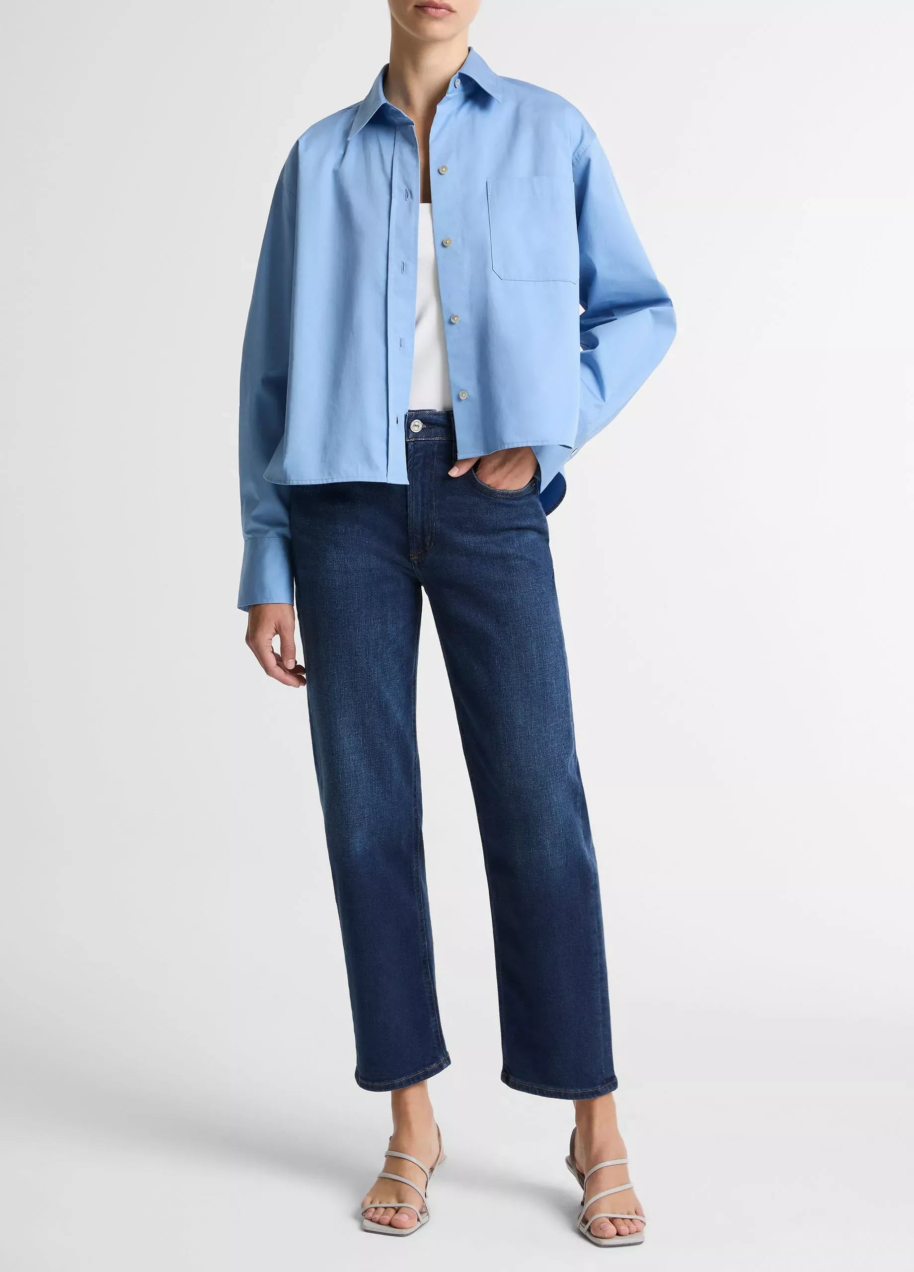 Cotton cropped button-front shirt-VINCE-Verso