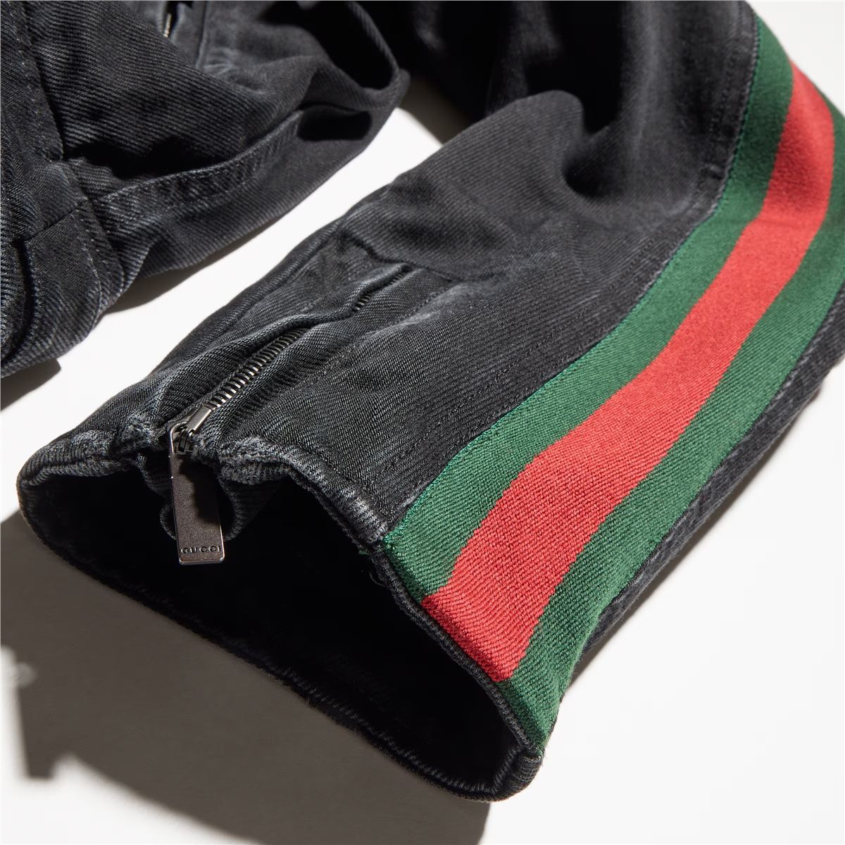 Cotton denim biker jacket with web-GUCCI-Verso