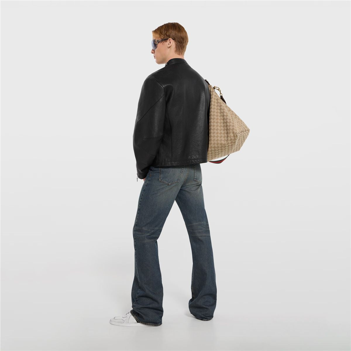 Cotton denim pants with horsebit detail-GUCCI-Verso