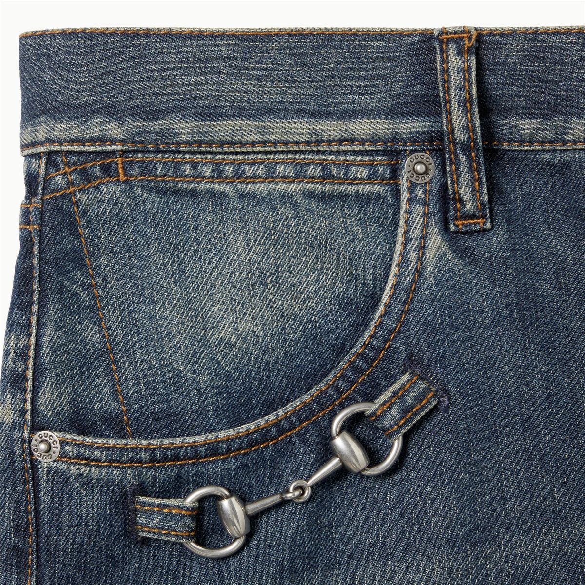 Cotton denim pants with horsebit detail-GUCCI-Verso