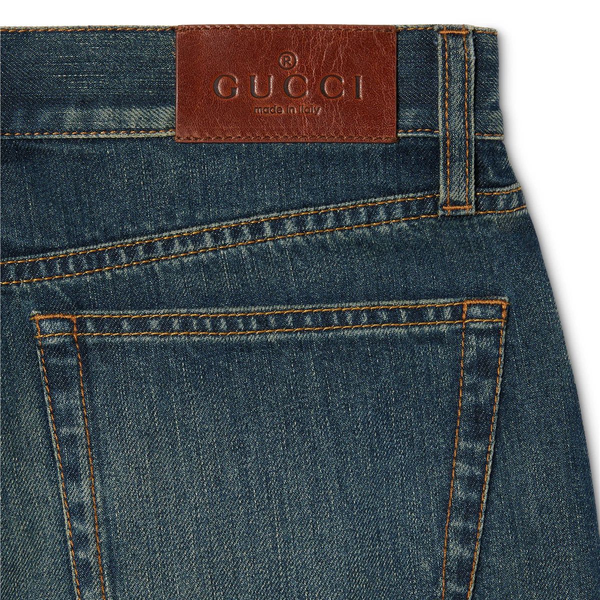Cotton denim pants with horsebit-GUCCI-Verso