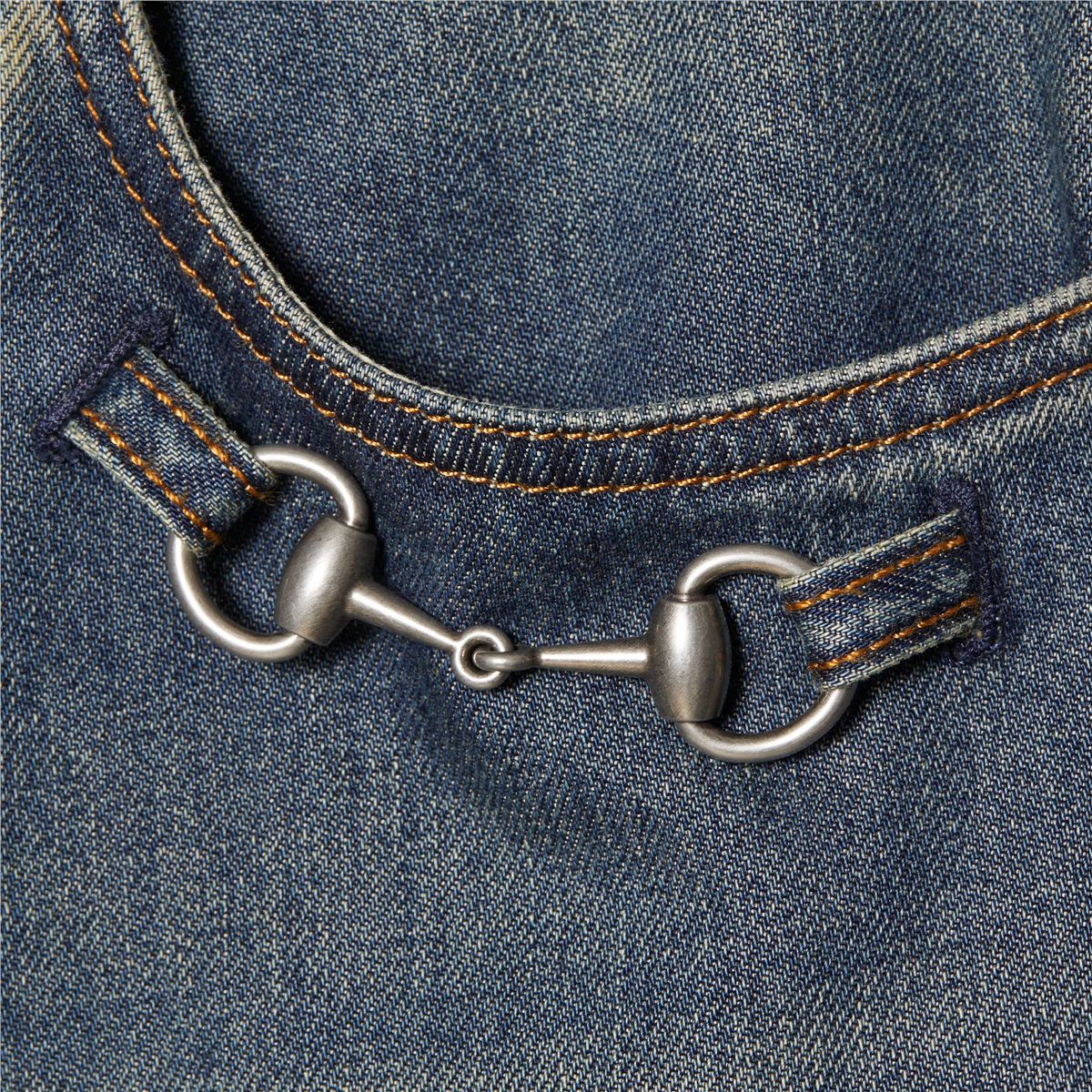 Cotton denim pants with horsebit detail-GUCCI-Verso