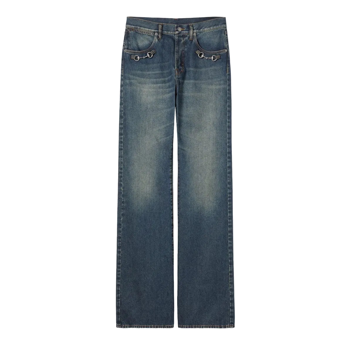 Cotton denim pants with horsebit detail-GUCCI-Verso