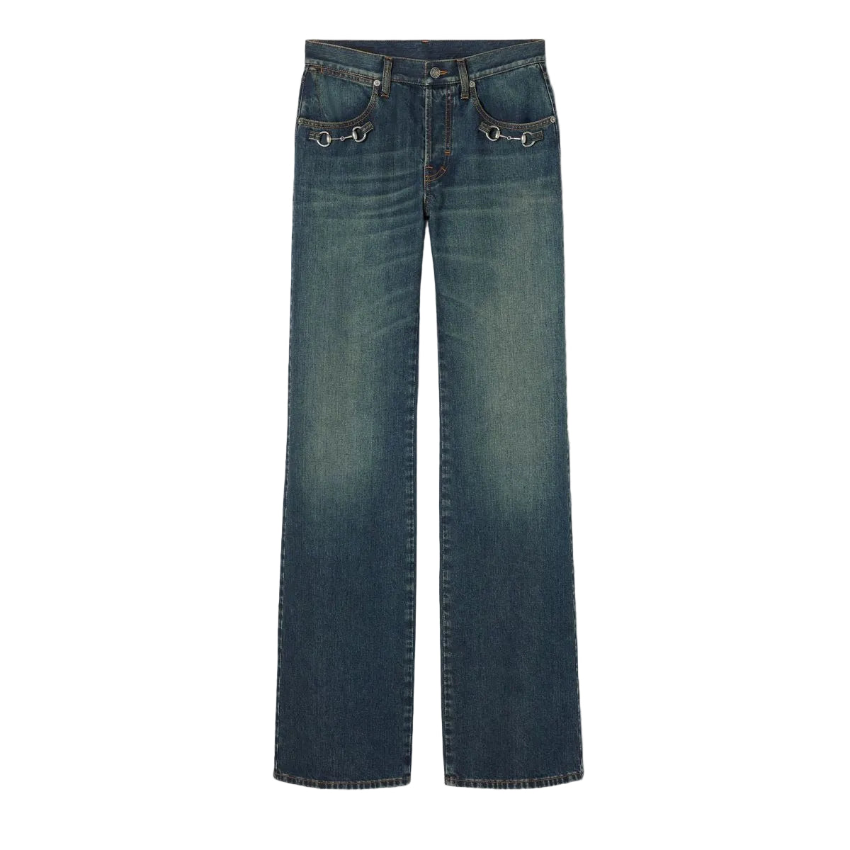 Cotton denim pants with horsebit-GUCCI-Verso