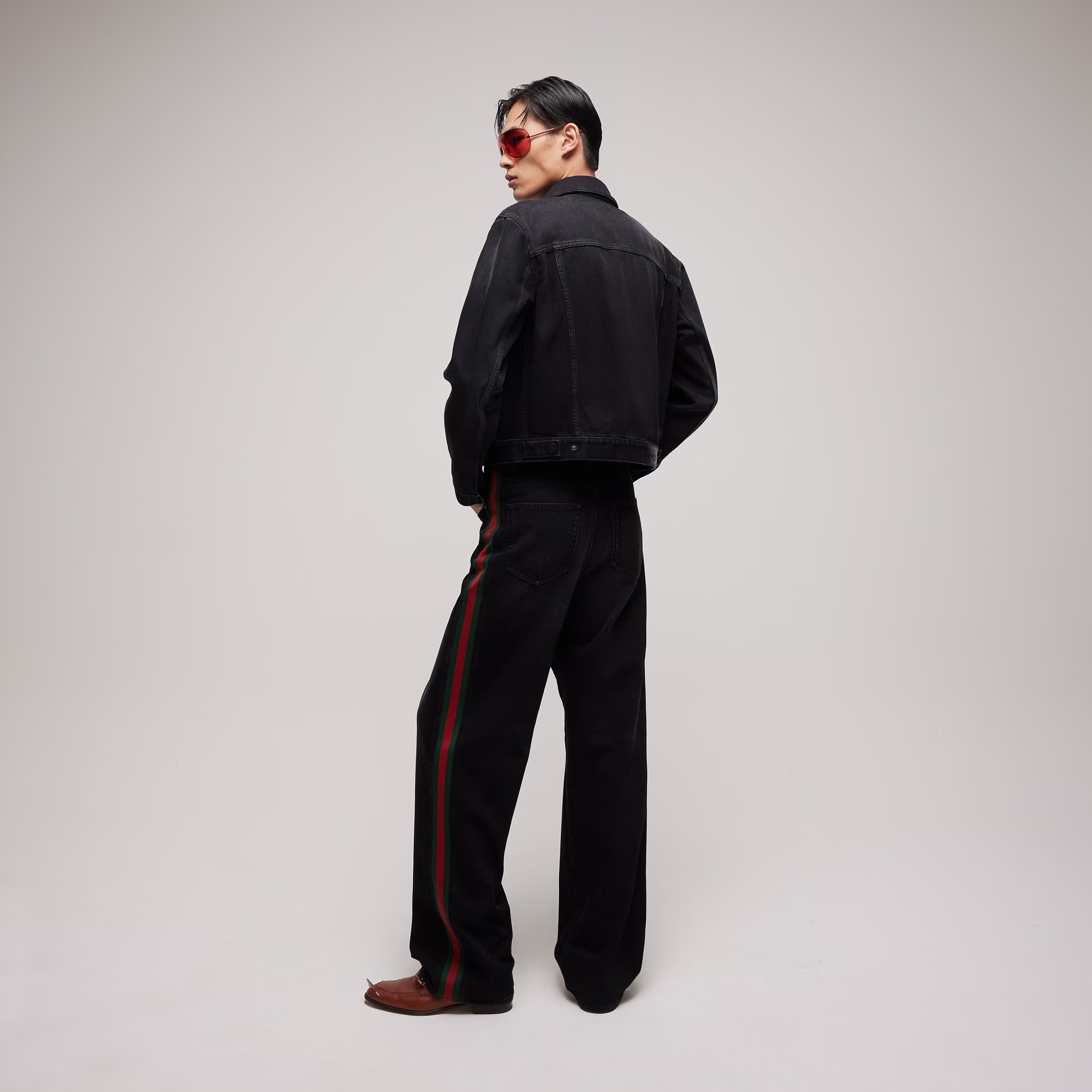 Cotton Denim Pants with Web Insert-GUCCI-Verso