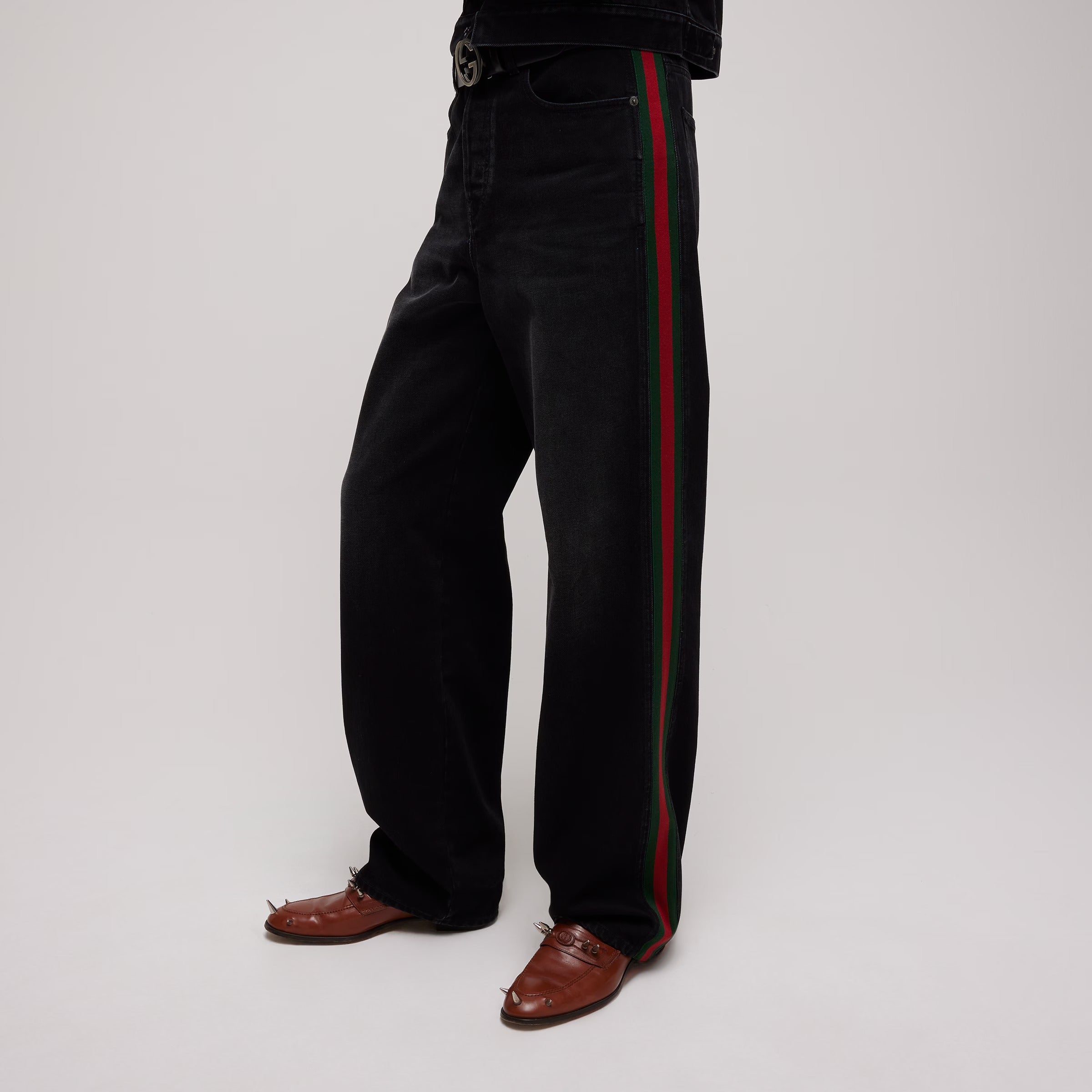 Cotton Denim Pants with Web Insert-GUCCI-Verso