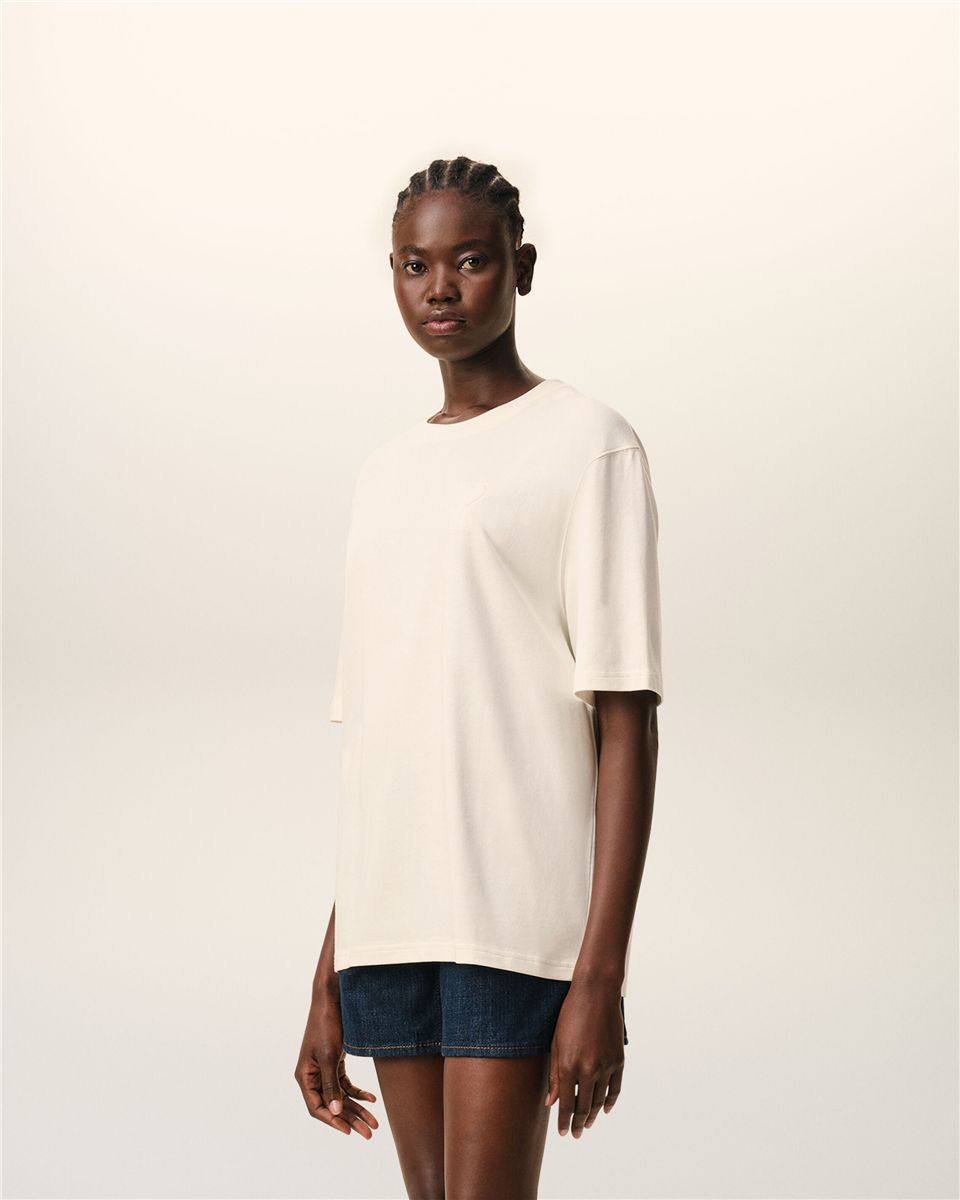 White cotton ami de coeur embossed t-shirt-AMI-Verso
