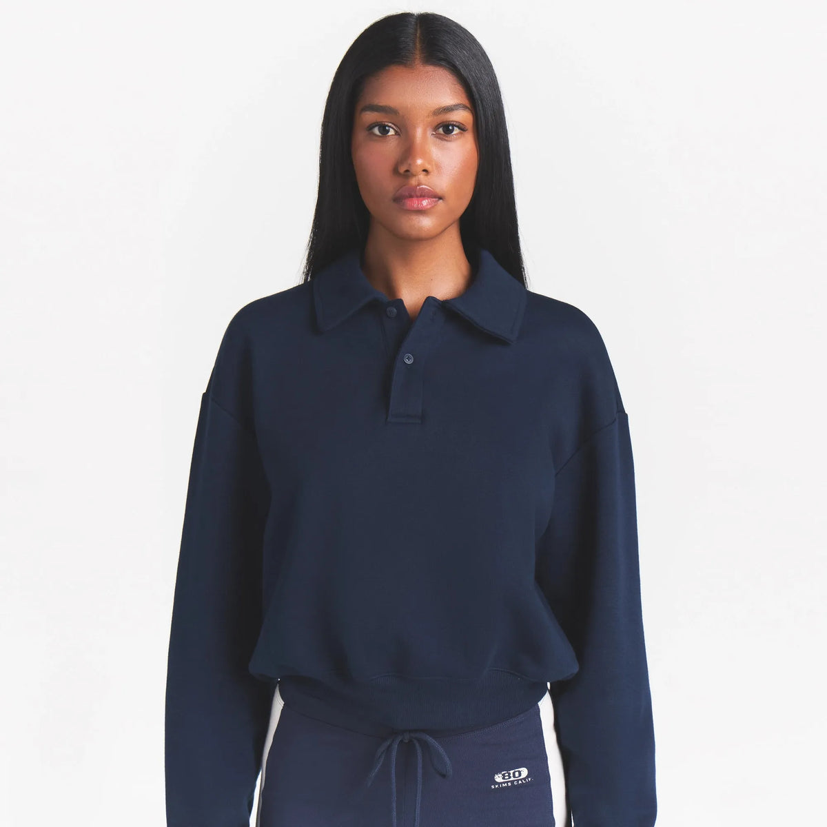 Cotton Fleece Polo Sweatshirt-SKIMS-Verso