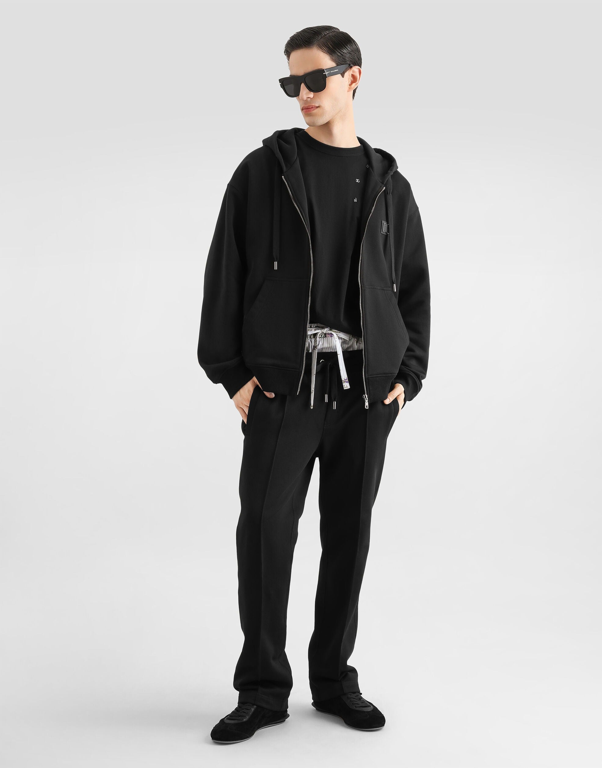Cotton hooded sweatshirt with logo plate-DOLCE&GABBANA-Verso