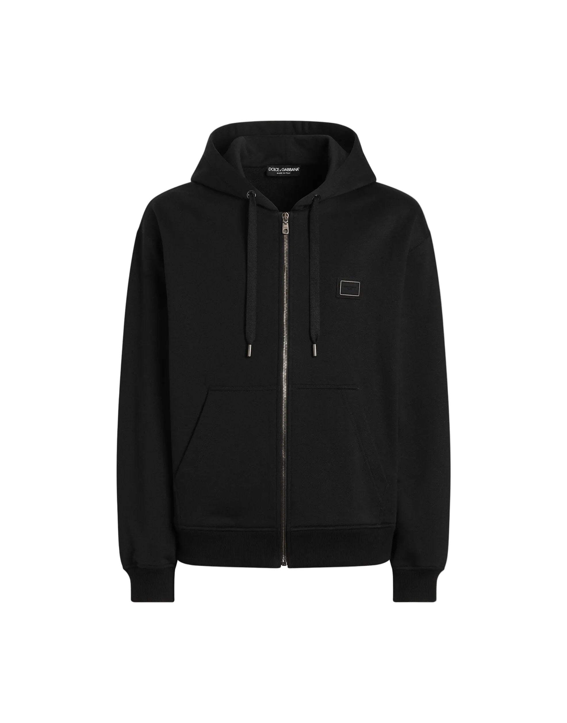 Cotton hooded sweatshirt with logo plate-DOLCE&GABBANA-Verso