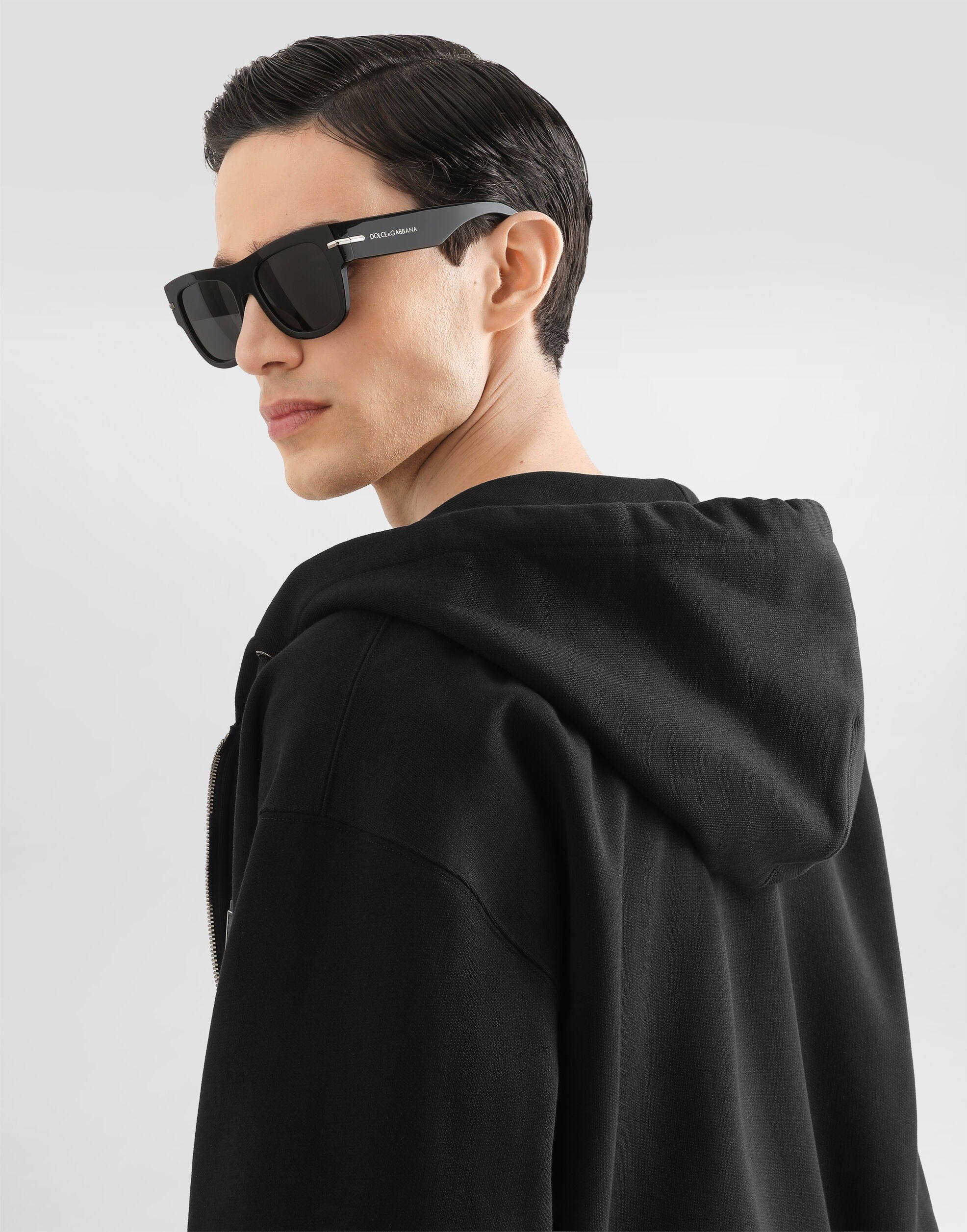 Cotton hooded sweatshirt with logo plate-DOLCE&GABBANA-Verso