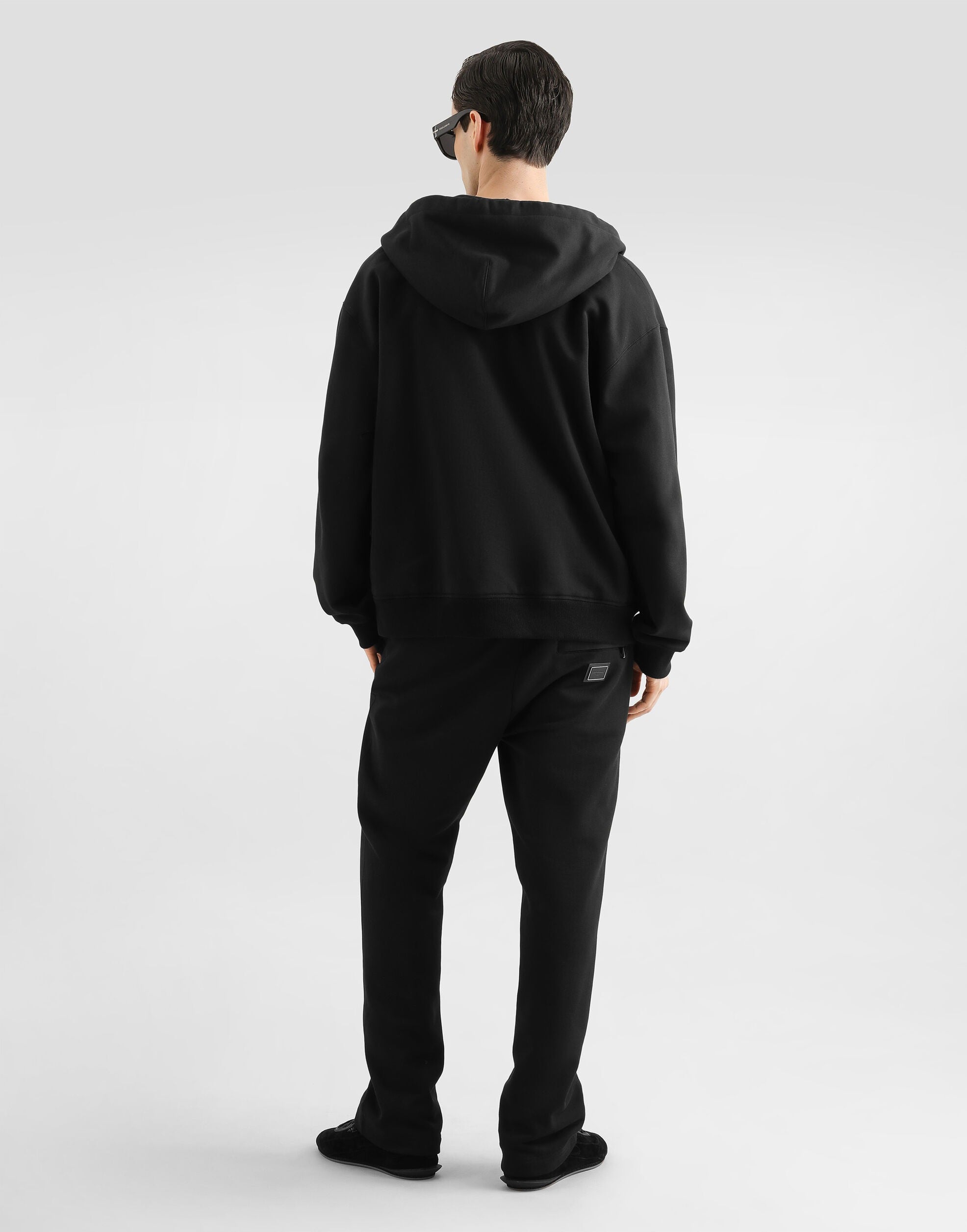 Cotton hooded sweatshirt with logo plate-DOLCE&GABBANA-Verso