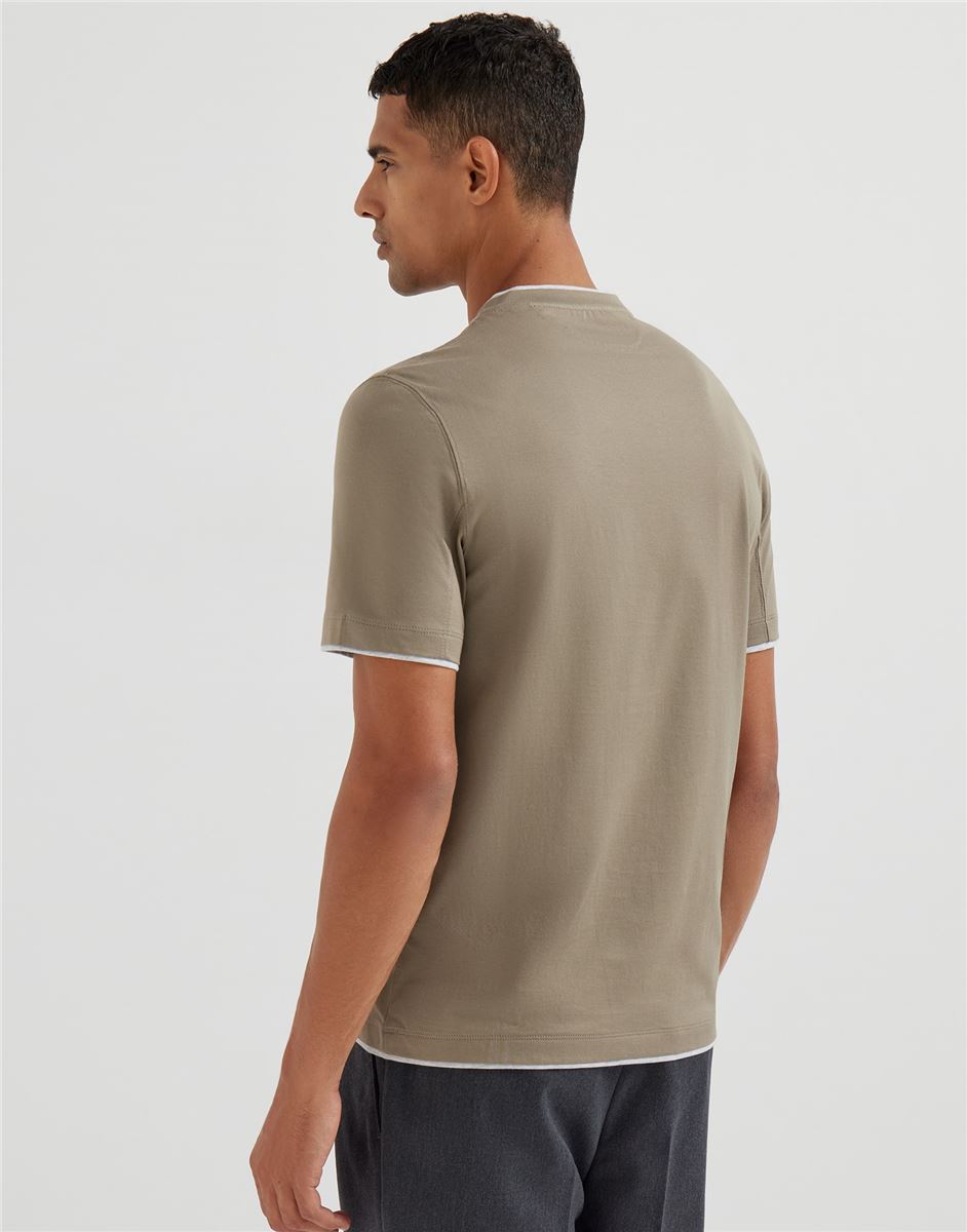 cotton jersey crew neck t-shirt with faux-layering-BRUNELLO CUCINELLI-Verso
