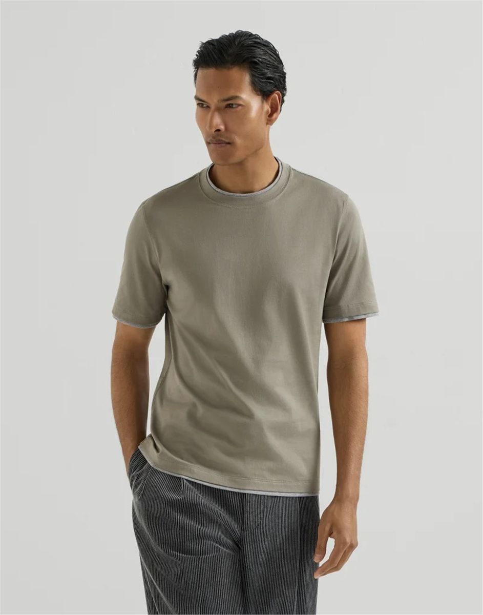 Cotton jersey crew neck t-shirt with faux-layering-BRUNELLO CUCINELLI-Verso