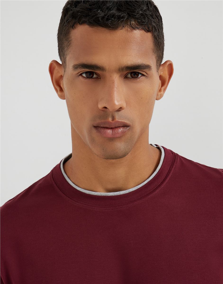 cotton jersey crew neck t-shirt with faux-layering-BRUNELLO CUCINELLI-Verso