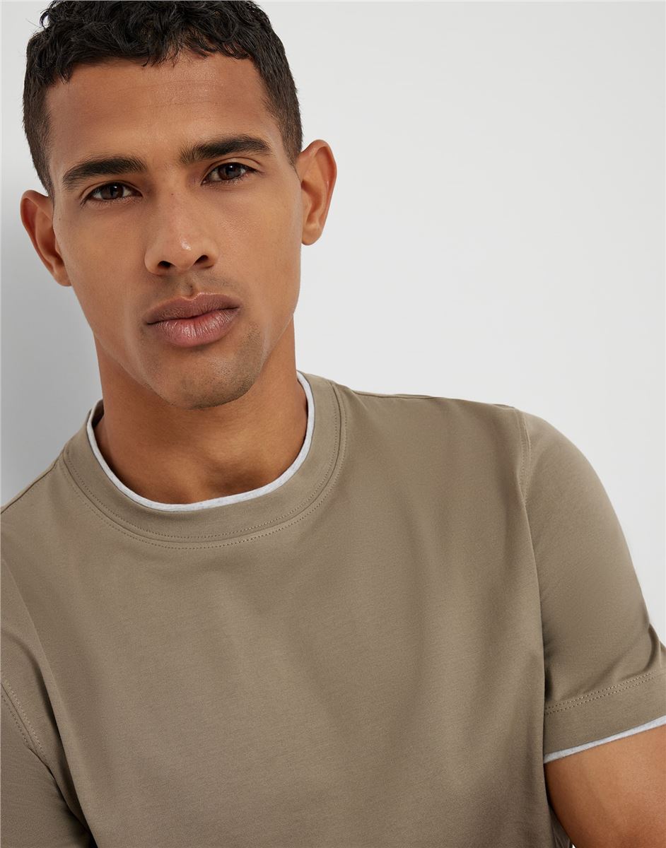 cotton jersey crew neck t-shirt with faux-layering-BRUNELLO CUCINELLI-Verso