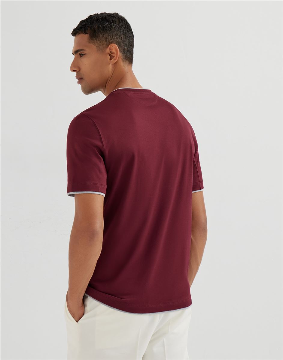 cotton jersey crew neck t-shirt with faux-layering-BRUNELLO CUCINELLI-Verso