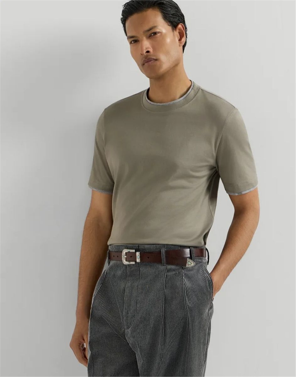 Cotton jersey crew neck t-shirt with faux-layering-BRUNELLO CUCINELLI-Verso