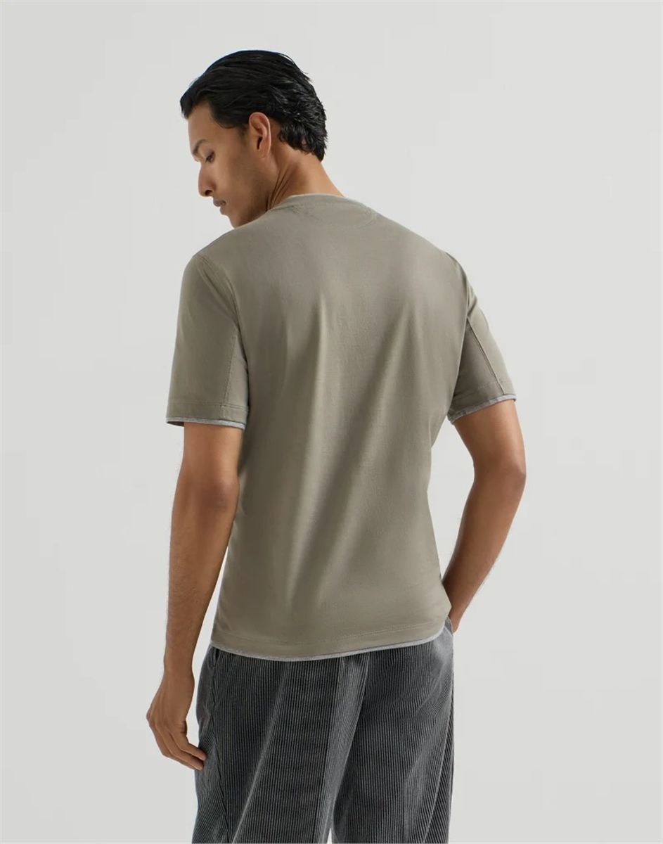 Cotton jersey crew neck t-shirt with faux-layering-BRUNELLO CUCINELLI-Verso